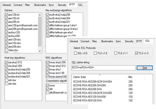 Turbo FTP client configurable ssh algorithms and ssl ciphers