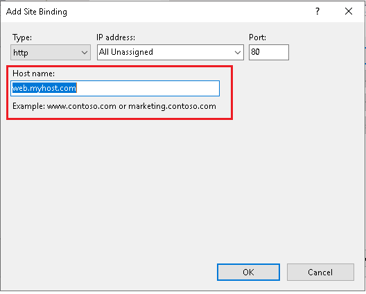 Adding a domain name to IIS site bindings
