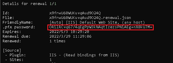 Extracting the private key password from win-acme renewal details
