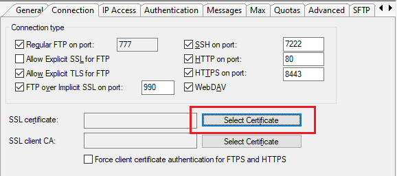 Selecting the imported Let's Encrypt certificate in domain connection settings