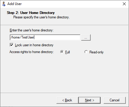 SFTP/FTP server add user: home
directory