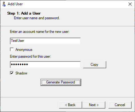 MFT Server add user, name and
password