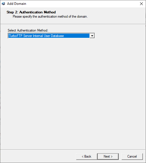 Add FTP/SFTP Domain wizard: authentication
method