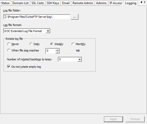 Configure logging options of MFT
server