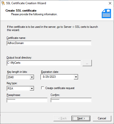 SSL certificate creation: key type and
length