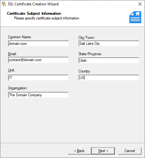 SSL certificate creation: subject
information